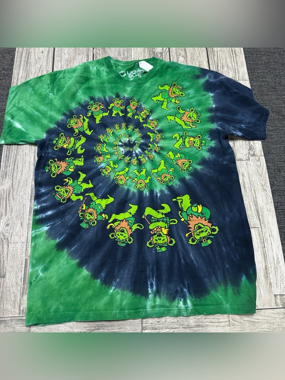 Liquid Blue Irish Grateful Dead Tiedye Tee Sz XL Green Grunge